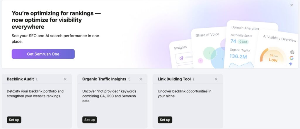 screenshot of semrush tool